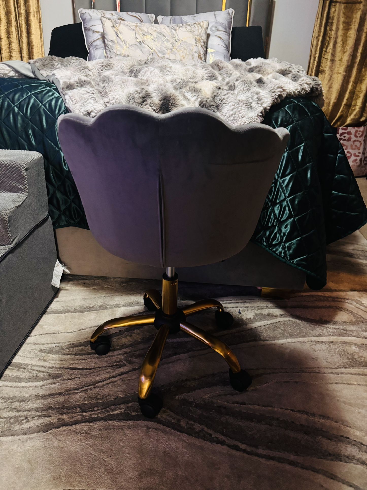 Pretty Grey Chair With Gold Details For Desk