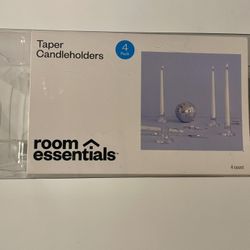 Room Essentials Clear Glass Taper Candleholders (4-Pack) New Sealed Room Decor