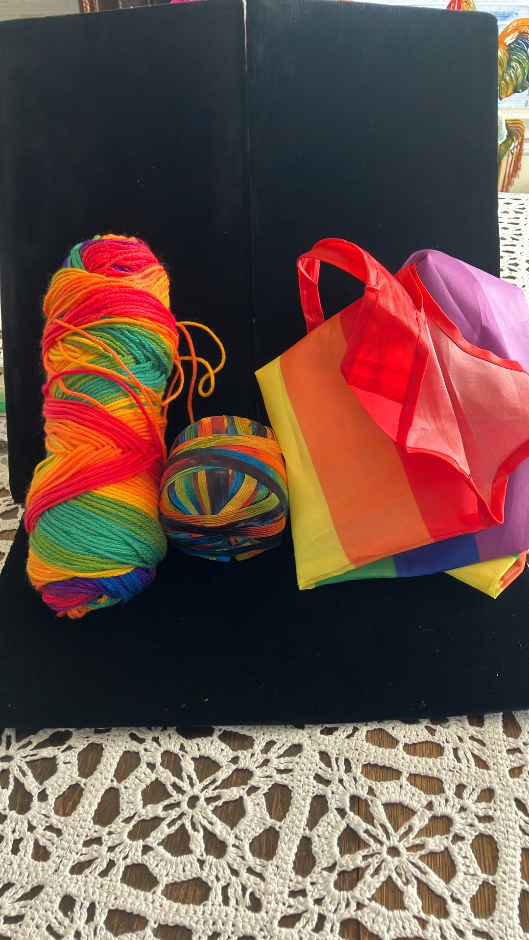 Rainbow Craft Yarn, Ribbon And Bag