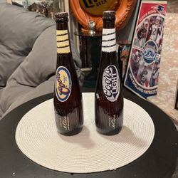 2 Full Unopened Coors Beer Bottles Shaped Like Baseball Bats