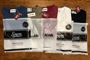 Sown Again Muscle Half Crop - Size Large 100% organic cotton t-shirt bundle in multiple colors.