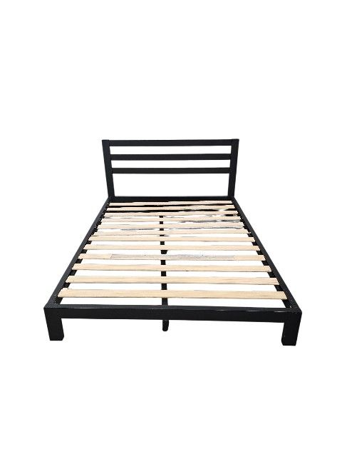 Clean & Modern Queen Bed Frame – Sleek Black Metal & Wood Slats $148
