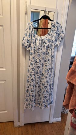 Blue white floral dress with slits