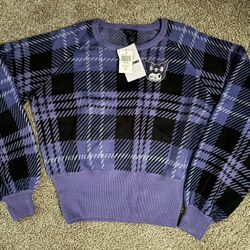 Purple Kuromi Plaid Cropped Sweater
