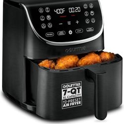 Gourmia Air Fryer Oven Digital Display 7 Quart Large AirFryer Cooker 12 Touch Cooking Presets, XL Air Fryer Basket 1700w Power Multifunction GAF716 Bl
