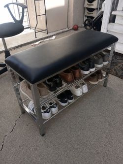 Entryway Shoe Rack with Cushioned Seat, Shoe Bench for Entry, 2 Shelves Storage Bench w/Faux Leather Top Bed Bench, Black
Measurement 32x 12 width. 20