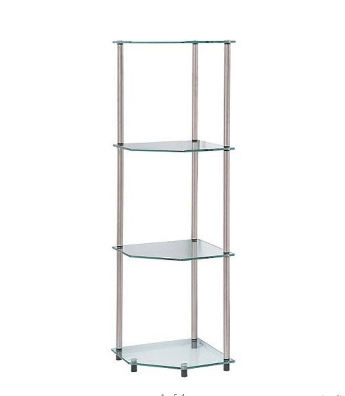 Sturdy 4 Tier Glass Corner Shelf (Easy Assembly)