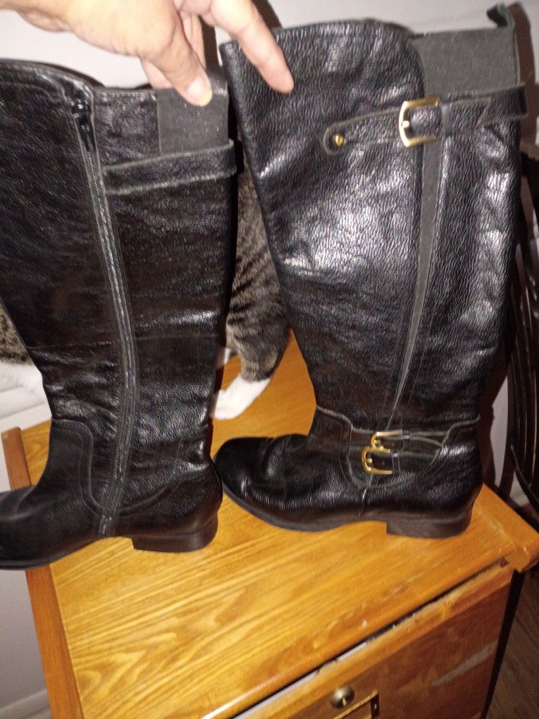 Leather Riding Boots W Rubber Heel