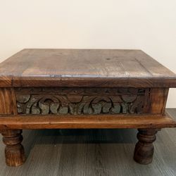 Vintage Indian Small Wooden Bajot Low Table