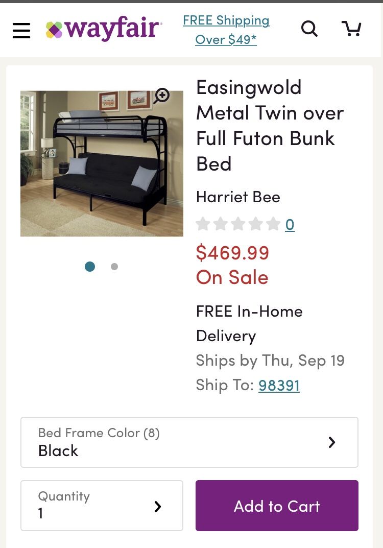 Black Metal Bunk Bed with Futon