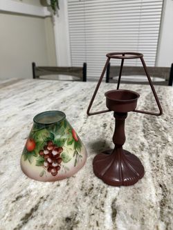 Vintage 7” Fruit & Grape Glass Shade Candle Lamp
