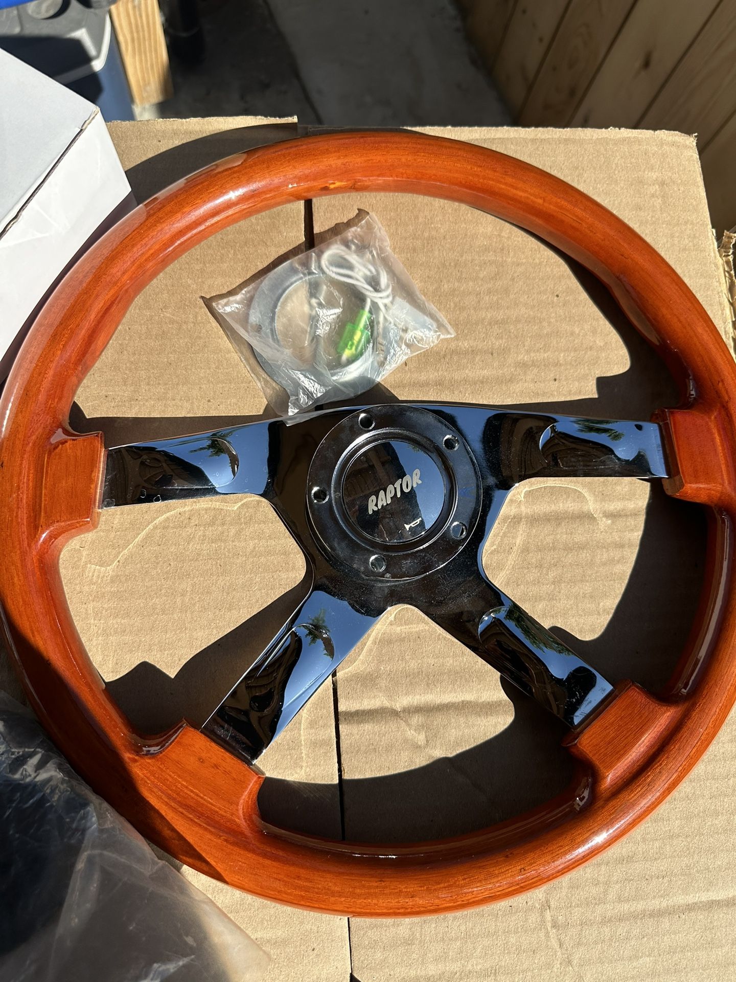 Raptor 15" Mahogany Wood & Chrome Steering Wheel