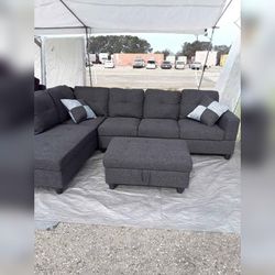 3 Pieces Grey Linen Couch Sofa Set 