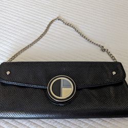 Women Black Clutch With Silver Chain 