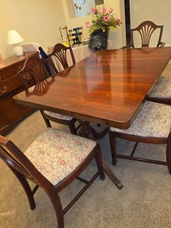 Dark Wood Dining Table Set with 6 Chairs,  3 Leaf Inserts