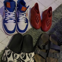 Bundle of shoes, Nike, Air Jordan, Nike slides red foam shoes slides $85 for all four pair or best offer