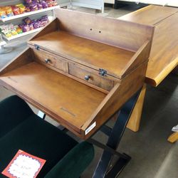 Distressed Antique Cognac And Black Wood Secretary Desk
