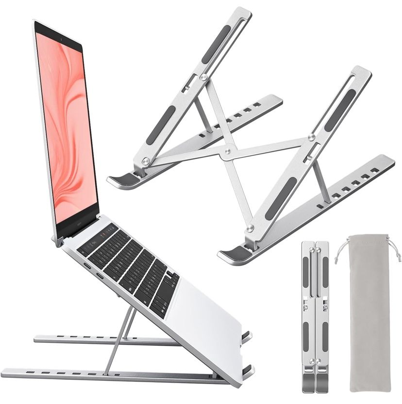 Laptop Stand for Desk, Aluminum Metal MacBook Stand，Computer Riser for Desk, Portable Foldable Adjustable Notebook Holder, Compatible with 10-15.6 Inc