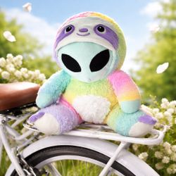 0043 Alien In Rainbow Sloths Costume 10” Tall Head Piece Of Costume Come Off