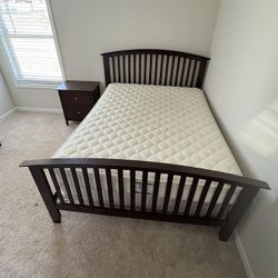 Brown Queen Bed Frame w/ mattress and Box spring 