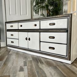 Triple Dresser In White And Wood Trimmed Corners