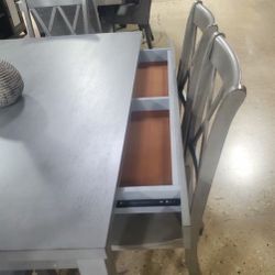 New 7 Piece Sturdy Grey Dining Set with Extra Storage Drawers 