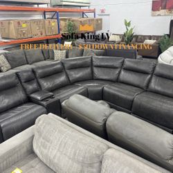Free Delivery* Like New Gray Leather Sectional Sofa with Recliners!