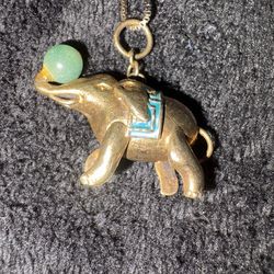 Vintage Jade Elephant Necklace Gold Plated Silver Genuine Jade