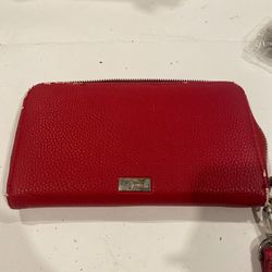 RED LEATHER JEWELL FABULOUS WRISTLET WALLET 