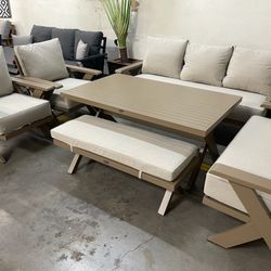 Modern Outdoor Patio Furniture Beige Dining Set *New*