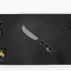 Pomegranate Cheese Board with Knife Black And Gold