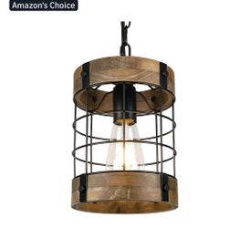 Rustic Farmhouse Industrial Wood Pendant Light Fixture