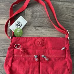 Kipling New Angie Crossbody Bag In Red (brand New)
