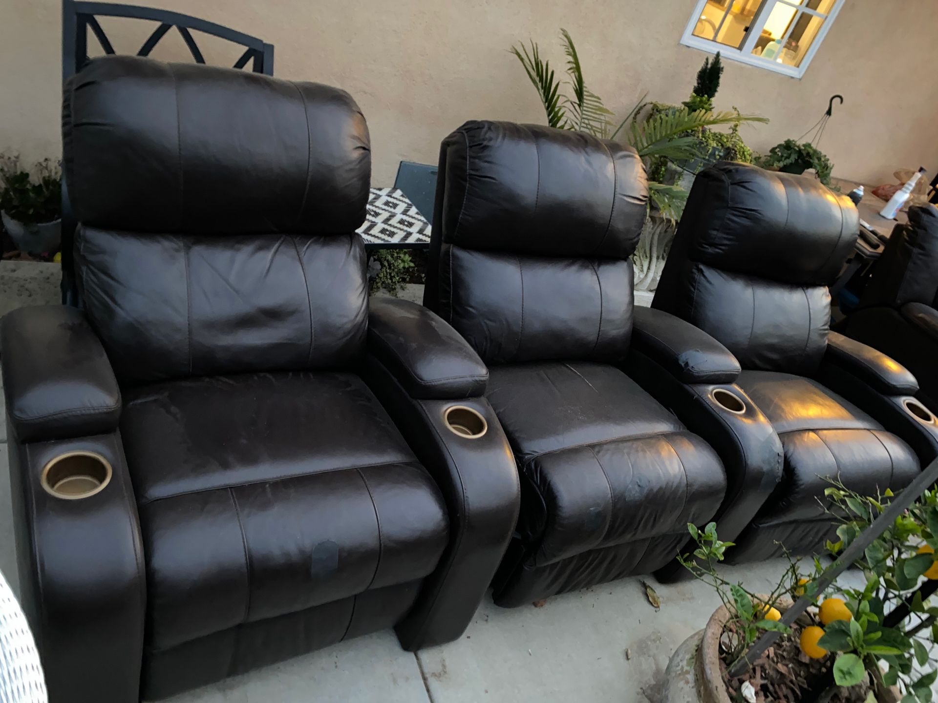 3 piece real leather theater seats/ recliners/ removable backs