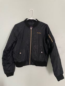 Vintage Y2K Southpole Cropped MA-1 Bomber Jacket Script Logo Gold Hardware — Women’s L
