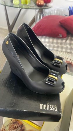 Melissa size 8 Black Wedge Peep-Toe Heels