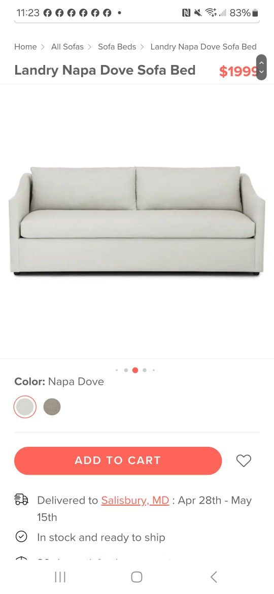 Landry Napa Ivory Sofa Bed