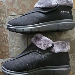 Fitville Black Mens Easytop Diabetic Winter Boots V3