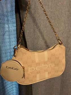 Bebe Beige/Tan Shoulder Bag Purse w/ Chain & Matching Coin Pouch — Brand New