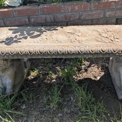 Heavy Concrete Garden Bench with Cherub Legs and Ornate Top - Vintage Outdoor Decor

