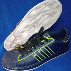 Men's Size 11 Adidas Superstar Navy Neon Green