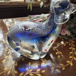 Blue Hand Blown Art Glass Deer Figurine with Millefiori Accents • Decorative