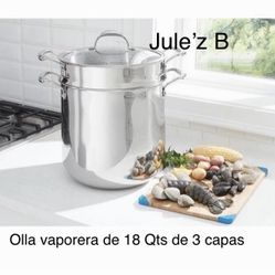 Princess House Olla. Vaporera De 18 Qts Tri-ply Nueva En Su Caja 