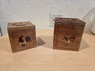 Vintage Wooden Rooster Canister Set of 2