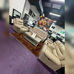 3 Pieces Coffee Color Power Reclining Sofa Set