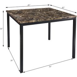 Mesa de comedor con altura superior de mármol sintético, 40 pulgadas de largo x 40 pulgadas de ancho, marrón