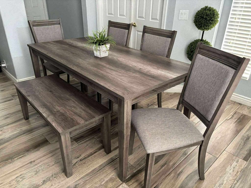 Dining Table With Four Matching Chairs And Bench