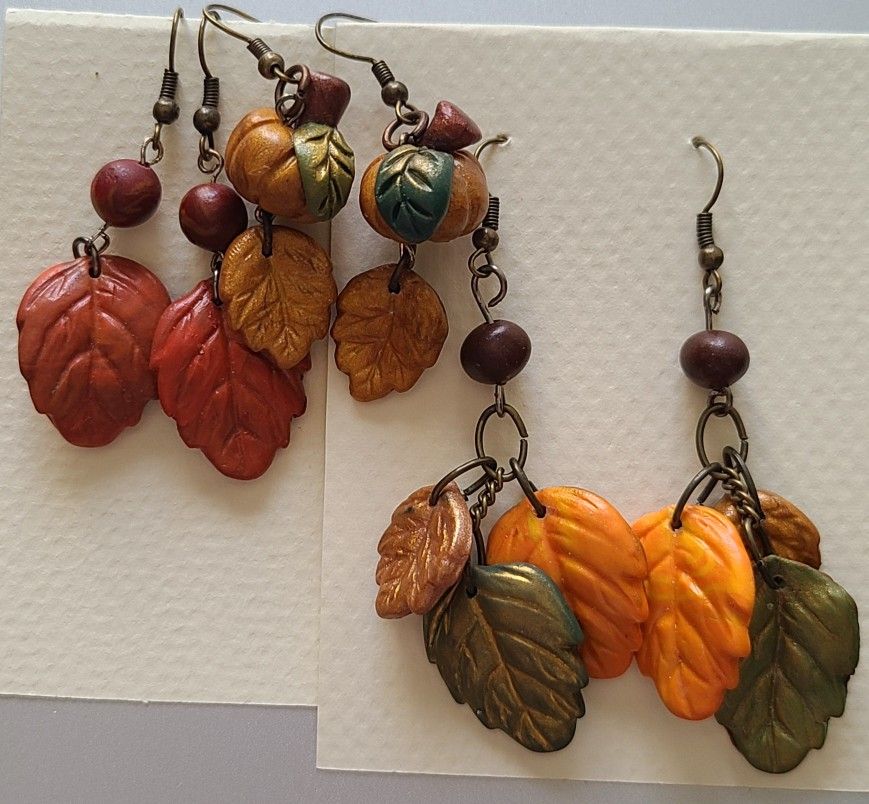 Handmade Lightweight Fall Earrings, Leaf And Pumpkin Fall Jewelry