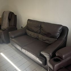 Brown Natuzzi Genuine Leather Loveseat Sofa Couch