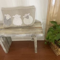 Small Wooden Rustic Bench Whitewashed 